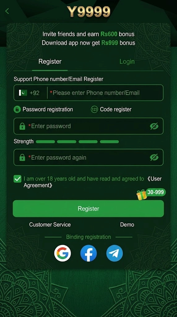 Y9999 Register & Login